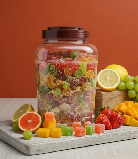 Jelly cube with sugar coated (Mix flavour in Box of 1 Kg )