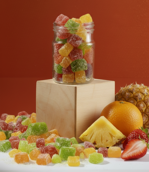 Jelly cube with sugar coated (Mix flavour in Box - Set of 6 - 100 gm each)